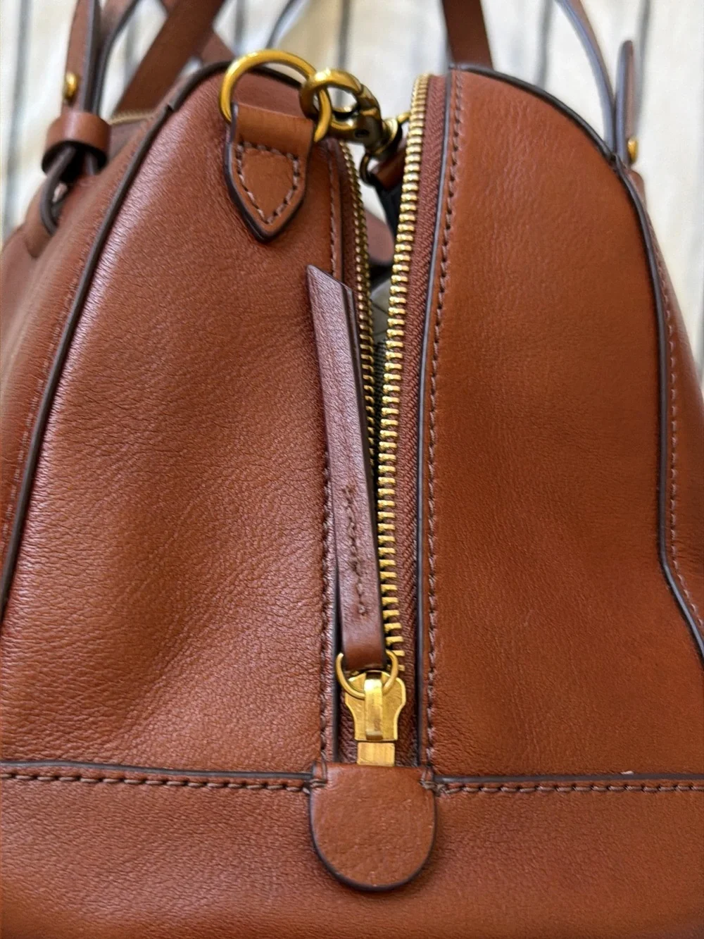Fossil Brown Leather Satchel with Crossbody Strap